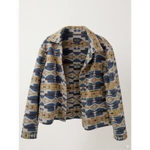 Pendleton Wool Southwestern Geometric Aztec Snap Front Jacket Blue Tan Large L